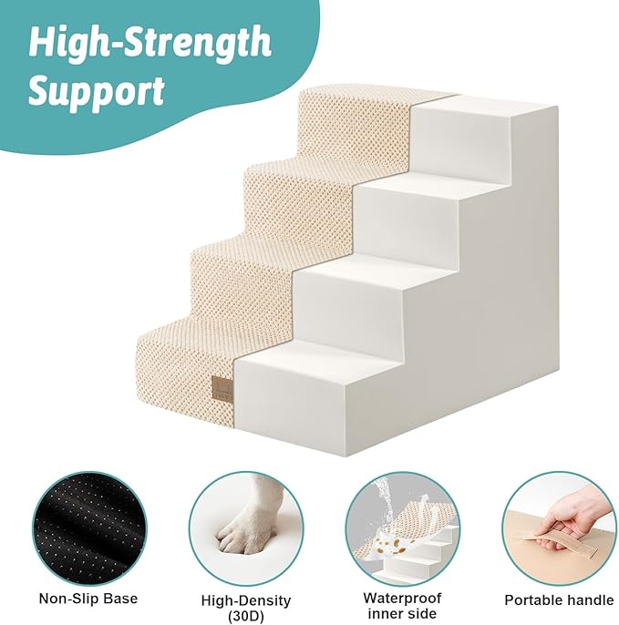 Dog Stairs for Small Dogs, Wider Pet Stairs for High Beds, Non-Slip Dog Steps for Old Cats, Puppies, Small and Medium Dogs (Beige, 17.7x23.6x17.7 inch, 4.0)