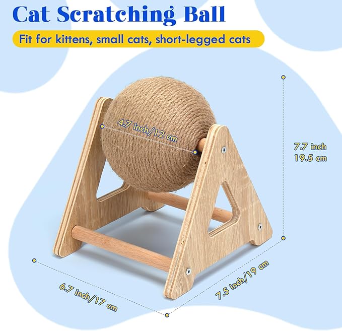 Outamateur Cat Scratching Ball Toy, Sisal Scratching Ball with Stable Stand, Interactive Cat Exercise Toy for Interactive Play and Exercise