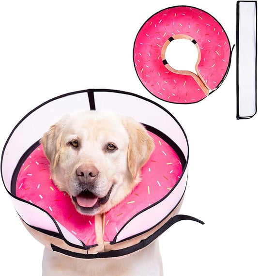 Inflatable Dog Cone Collar with Enhanced Anti-Licking, Soft Neck Donut for Dogs Cats, Recovery Pet Cone Collar After Surgery for Large Medium Small Dogs… (Donut Pink, Large)