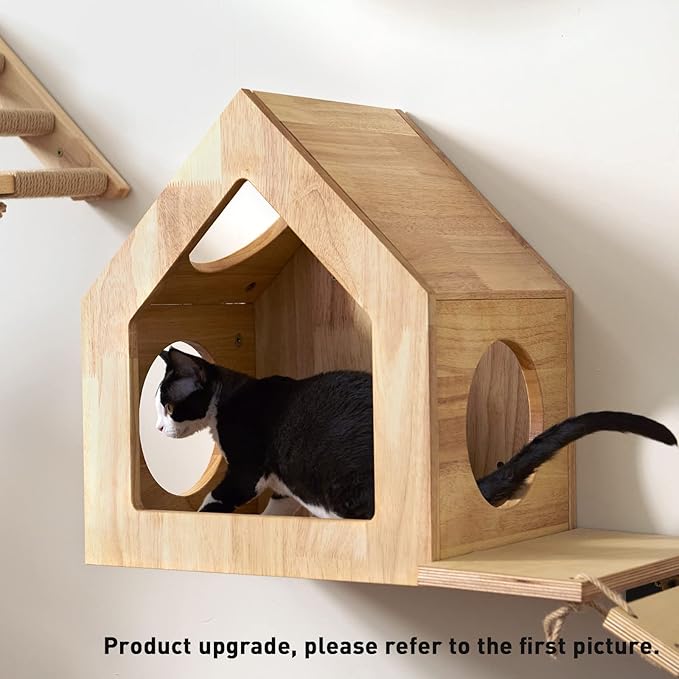FUKUMARU Cat House Wall Mounted, 15.5x11.8x18 Inches Birch Plywood Condo, Multi-Use Kitten Furniture, Stylish Design, DIY Cats Wall Jungle