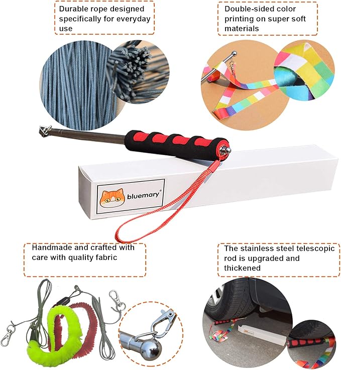 Bluemary 2 Cat Wand Toys & 4 Rainbow Feather String Toys - Engaging Interactive Play for Indoor Kittens and Cats - Ideal for Fun Exercise