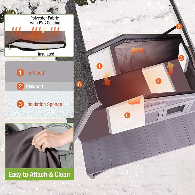 GUTINNEEN Insulated Outdoor Cat House with All-Round Liner, Weatherproof Feral Cat Shelter for Winter with 3 Entry Doors, Indoor Cat Condo for Multiple Cats