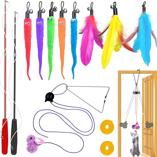 ZPH Cat Toys Interactive for Indoor Cats,2PCS Retractable Cat Wand,9PCS Teaser Toys&1PCS Hanging Door Lure Kitten Toy,Interactive Feather Toy for Teaser Play and Chase Exercise with Kitten