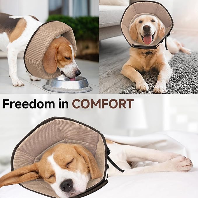 Dog Cone Collar L, Soft Cones for Large Medium Small Dogs,Adjustable Dog Cone Alternative to Stop Licking, Comfy Elizabethan Collar for After Surgery Wound Healing & Hot Spots Brown