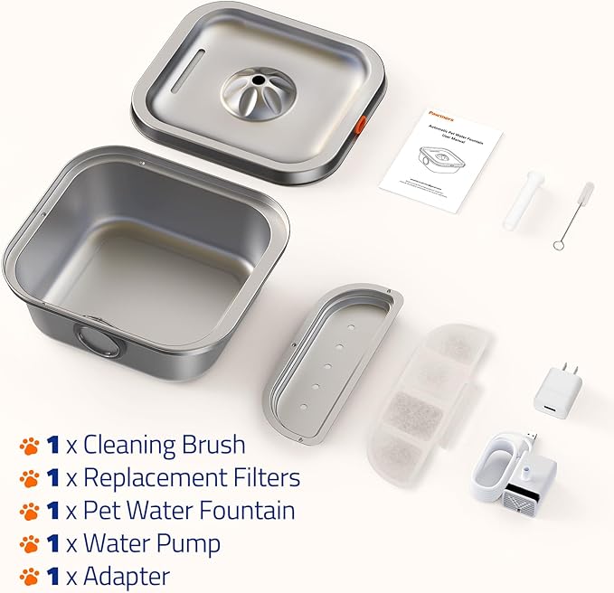 Cat Water Fountain Stainless Steel, 4L/135oz Pet Fountain, Automatic Dog Drinking Dispenser with Water Level Window, Filter, Quiet Pump, Silver