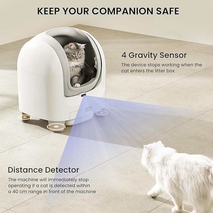 Automatic Litter Box C1: Self-Cleaning 70L Open-Top w/Health App, 4 Safety Sensors for Cats 3.3-22 lbs, Easy Clean & Waste Bags, Multi-Cat Household