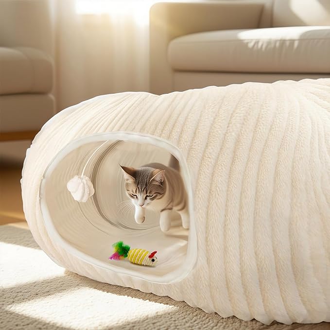 Cat Tunnel Bed with 40 Cat Toys, Collapsible Play Tunnel for Indoor Cats, Cat Tube for Kitten Puppy