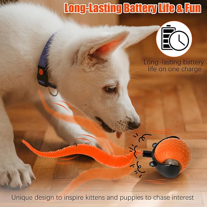 Cat Toys for Indoor Cats, Interactive Cat Toys for Bored Indoor Adult Cats, Automatic Speedy Ball Interactive, Electronic Rollie Pet Chase, Smart Interactive Tail Balls for Kittens (Orange)