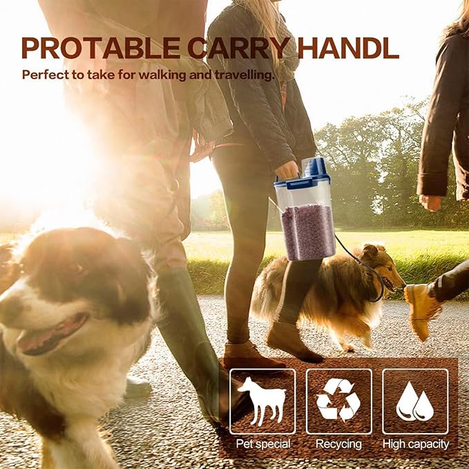 Upgraded Dog Food Storage Container Small, Cat Food Container Airtight, Pet Food Container Dispenser with Pour Spout, Measuring Cup and 4 Seal Buckles for Dogs, Cats, Birds (Blue)