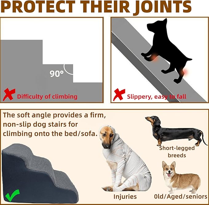 5-Step Dog Stairs for 30 Inch High Beds & 20-30 Inch Couch Bed, Non-Slip Balanced Indoor Pet Ramp Stairs for Small Old Large Dogs Cats to Get on Bed 30D