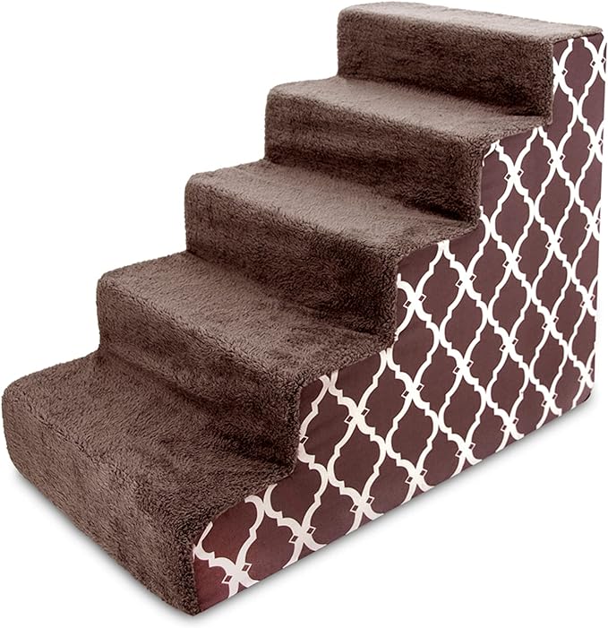 Best Pet Supplies Dog Stairs & Steps - Foam Steps for Small Dogs & Cats, Non-Slip Indoor Balanced Pet Step Support, Dog Ramp, No Assembly, Brown Lattice Print, 5-Step (22.5-inch Height).