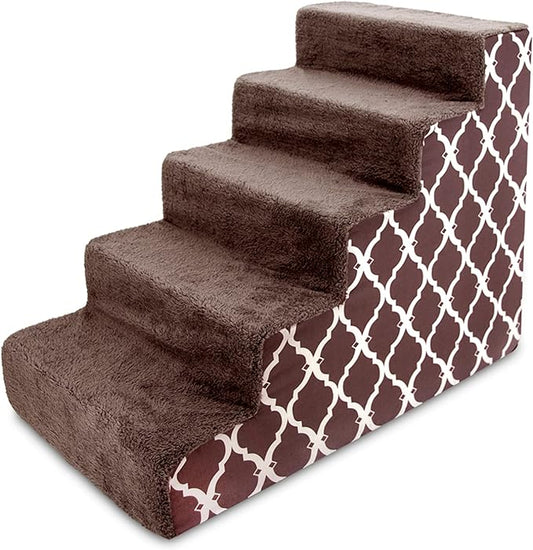 Best Pet Supplies Dog Stairs & Steps - Foam Steps for Small Dogs & Cats, Non-Slip Indoor Balanced Pet Step Support, Dog Ramp, No Assembly, Brown Lattice Print, 5-Step (22.5-inch Height).