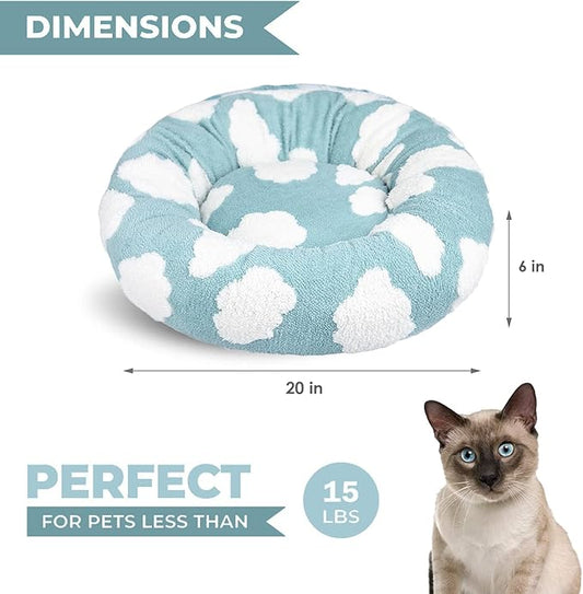 Whiskers & Friends Cat Bed, Cat Beds for Indoor Cats Washable, Orthopedic Soft Fluffy Round Calming Pet Bed for Small to Large Kitty Kittens & Dogs, Small Dog Beds & Furniture