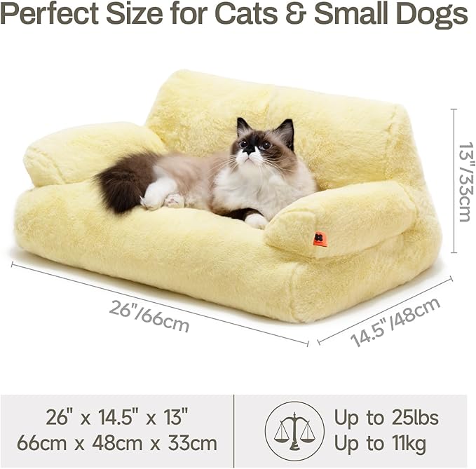 MEWOOFUN Cat Beds for Indoor Cats, Washable Small Dog Beds for Medium Small Dogs & Cats up to 25 Lbs, Fluffy Cat Couch with Non-Slip Bottom (Yellow, 26.0" L x 19.0" W x 13.0" Th)