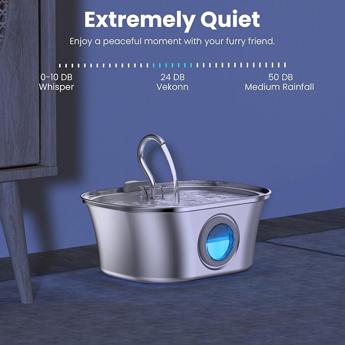 Cat Water Fountain Stainless Steel, 0.8gal/108oz Pet Water Fountain with Water Level Indicator and 3 Filters, Cat Fountain with Quiet Pump Ideal for Cats, Dogs and Multi-pet Household