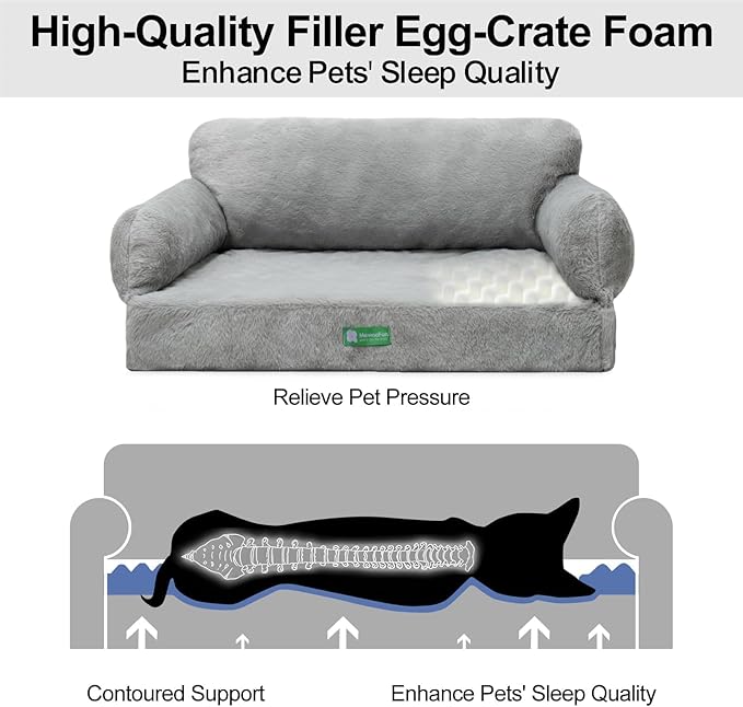 MEWOOFUN Cat Bed for Indoor Cats Orthopedic Dog Bed for Small Medium Dogs, Egg- Foam Pet Bed with Removable Washable Cover and Non-Slip Bottom (Medium, Grey)