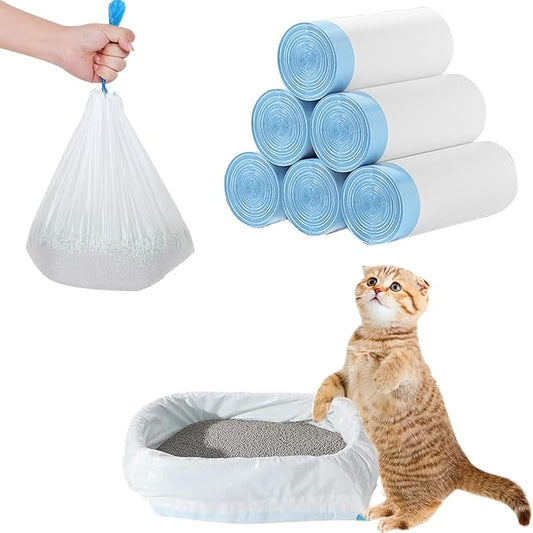 120 Count Cat Litter Box Liners - Large Drawstring Cat Litter Bags, Extra Thick Heavy Duty Durable Litters Tray Pet Cats Pan Liners, Waste Replacement Bags for Self-Cleaning Cats Litter Boxes16" x 25"