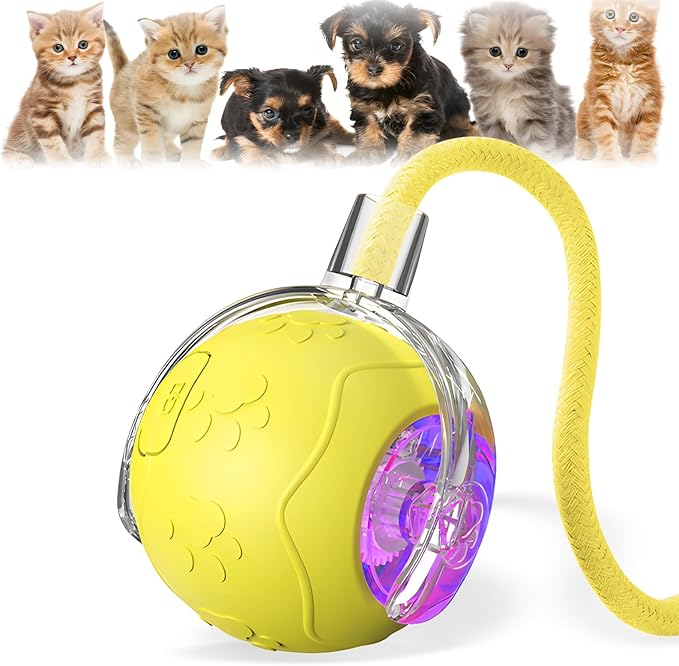 360 Smart Automatic Rolling Pet Ball,Interactive Cat Toys Balls,Automatic Moving Cat Balls,Interactive Cat Toys for Bored Indoor Cats (Yellow)