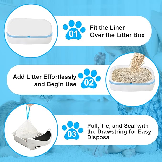 Cat Litter Bags 60 Count, 21.65"x11.8" Drawstring Close Litter Box Liners for Automatic Litter Box,Thick Cat Poop Bags,Easy to Clean,Heavy Duty Robot Bag for Self-Cleaning Box