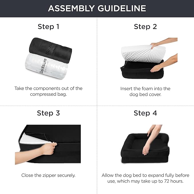 Bedsure L Plus Orthopedic Dog Bed for Large Dogs - Washable Dog Cat Bed Waterproof, L Plus Big Comfort Dogs Couch Sofa with Washable Removable Cover, Pet Bed with Nonskid Bottom, Black, 38"