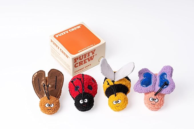 Interactive Catnip Cat Plush Toy, Insect Theme, 5'', for All Breed Size Cats (4 in 1)