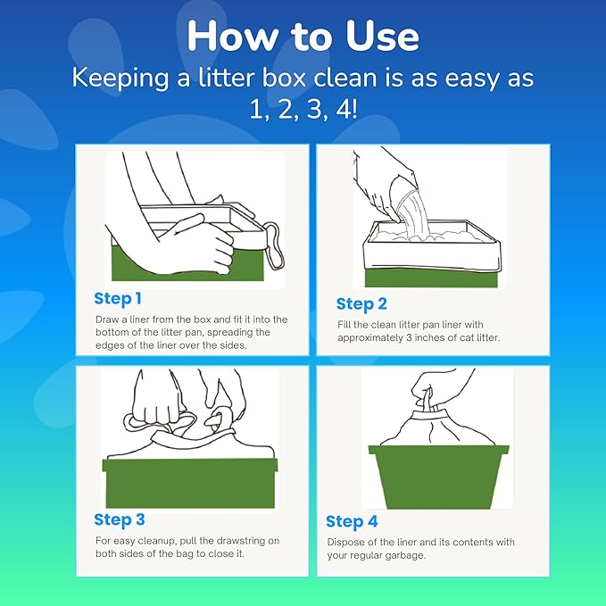 PET N PET Cat Litter Box Liners Bags Extra Large, Heavy Duty Tear Resistant & Drawstring Closure Cat Litter Bags, Waterproof Kitty Box Liners Fits Litterbox Pan Sizes, 34" x 18", 21 Count