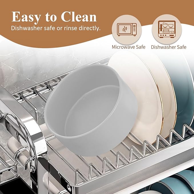 Elevated Ceramic Large Dog Bowl - Raised Dog Dish with Bamboo Stand - Heavy Weighted, No Tip Over, Comfortable Eating - 8.4" Diameter - 4.5 Cups - 68 fl oz - Grey