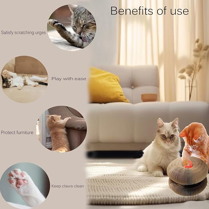 Kitty Curls Cat Toy Set, Magic Accordion Interactive Scratching Board with Bell Ball, Claw-Grinding Cat Scratching Board, Recyclable and Durable