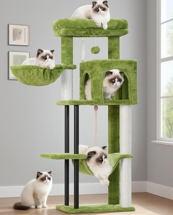 Cat Tree, Cat Tower for Indoor Cats, 43.3 inch Cat Tree Tower with Sturdy Steel Tube, Hammock, Cat Condo for Small Cats and Kittens, Scratching Post, Green GCT004SGR