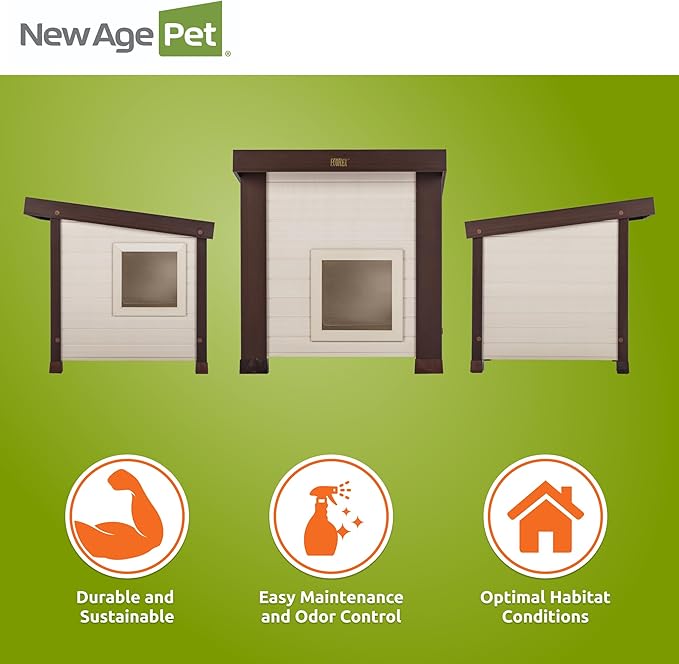 New Age Pet® ECOFLEX® Albany Outdoor Feral Cat House for Multiple Cats with Quick & Easy Assembly, 2 Vinyl Door Flaps Included, Moisture and Odor Resistant