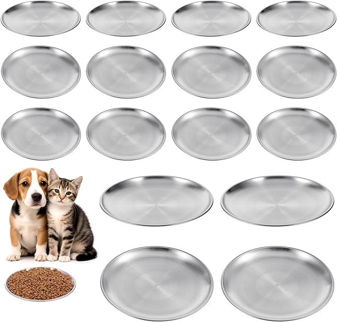 16Pcs Stainless Steel Cat Bowls 6.7Inch Shallow Cats Food Dish Cat Wet Food Bowl Whisker Friendly Cats Bowl for Kitten and Small Pets