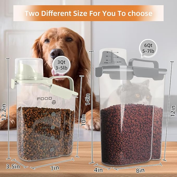 Dog Food Storage Container, Upgraded Large Nozzle BPA-free, 8-12 LBS Plastic Pet Food Storage Containers, With 4 Sealed Clasps, 1 Measuring Cup and Handle (1, Elegant Gray, 5L)
