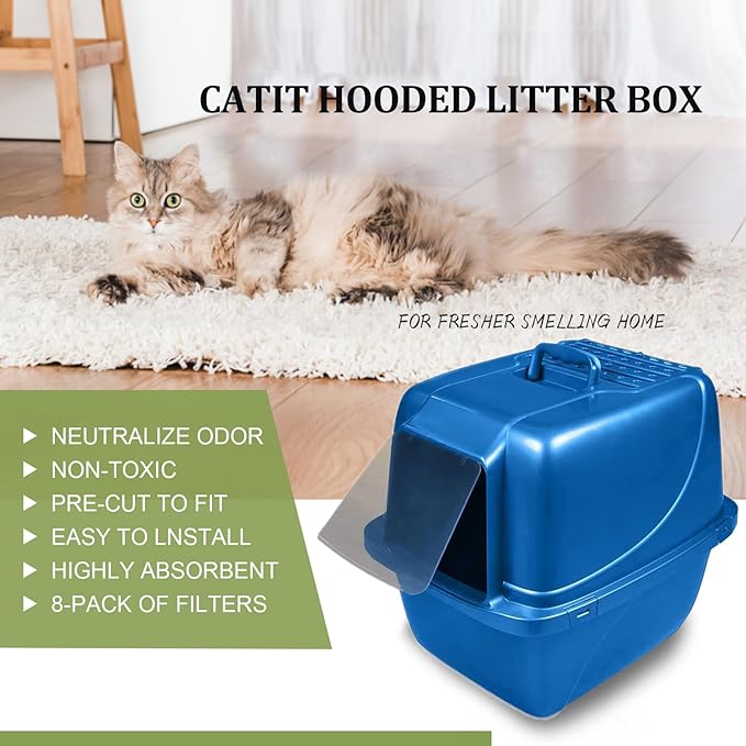 8 Pack Charcoal Cat Litter Box Replacement Filter for Hooded Cat Box, 6 x 6.5Inch Carbon Odor Filters, Black