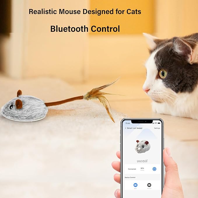 APP & Bluetooth Remote Control Cat Toy - Auto Moving, USB Rechargeable Interactive Mouse Toy for Indoor Cats - Gray