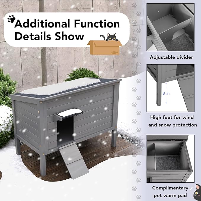 WAYTRIM Outdoor Cat House, Large Feral Outdoor Cat Shelter Insulated Weatherproof with Mat and Hidden Stair All-Round Wood for Multiple Cats 34.5" L*21.5" W*27.2" H