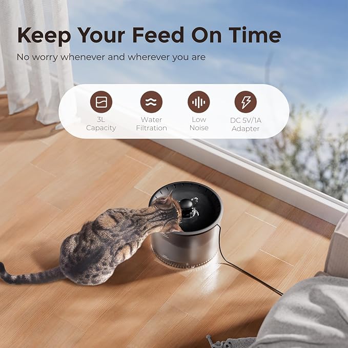 Automatic Cat Feeder WiFi and Water Dispenser, Timed Dry Food Dispenser APP Remote Control, Programmable Portions, Cat Fountains for Drinking with Filter, Small Pets (Combo 3L)