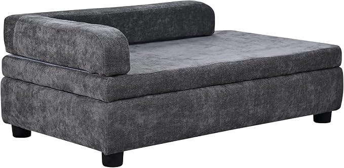 AFBKSS&BB Pet Sofa with Hidden Storage for Puppy and Cat,Linen Fabric Dog Sofa,Cat Couch with Wooden Frame (Grey)