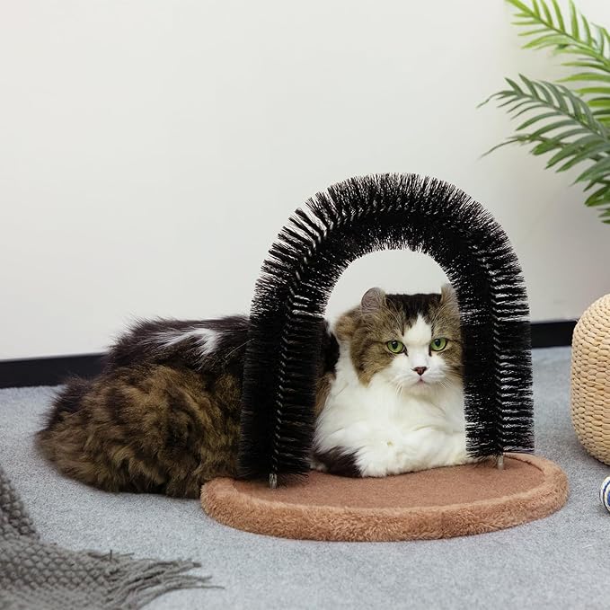 Hollypet Self Grooming Massager and Scratcher Toy - Cat Arch Brush for Back Grooming, Hair Cleaner Pads