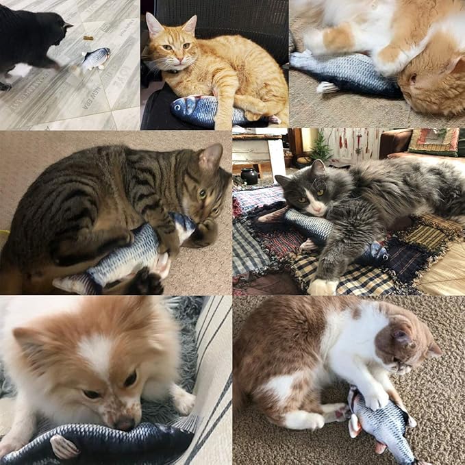 Tocirelo Cat Toys Flopping Fish with Catnip, Moving Cat Toy Interactive for Indoor Cats, Kitten Kicker Floppy Dog Toy, 11" Electric Realistic Plush Wiggle Fish for Kitty Exercise