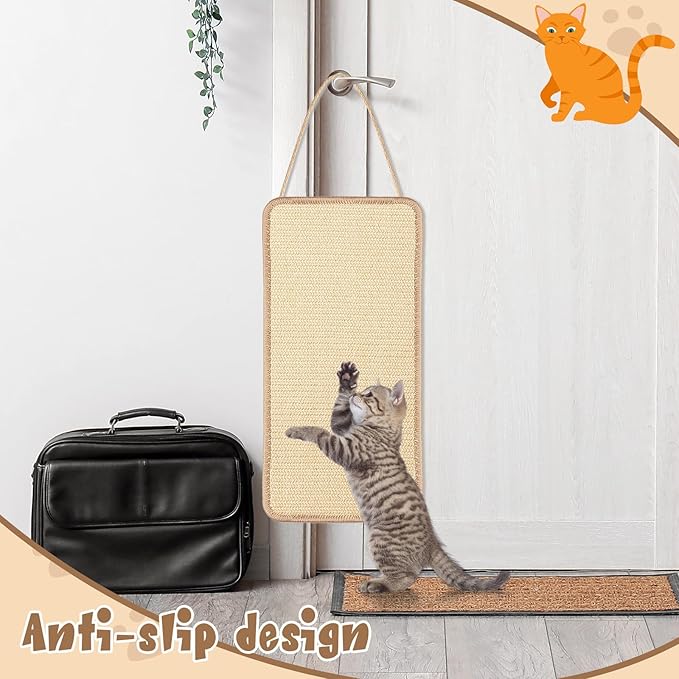 2 Pack Sisal Door Cat Scratching Mat Double Use Hanging Scratcher Wall Floor Mount Natural Cat Scratch Mat Kitty Scratching Pad for Indoor Kitten with Hemp Rope, 7.87 x 19.69(Natural)
