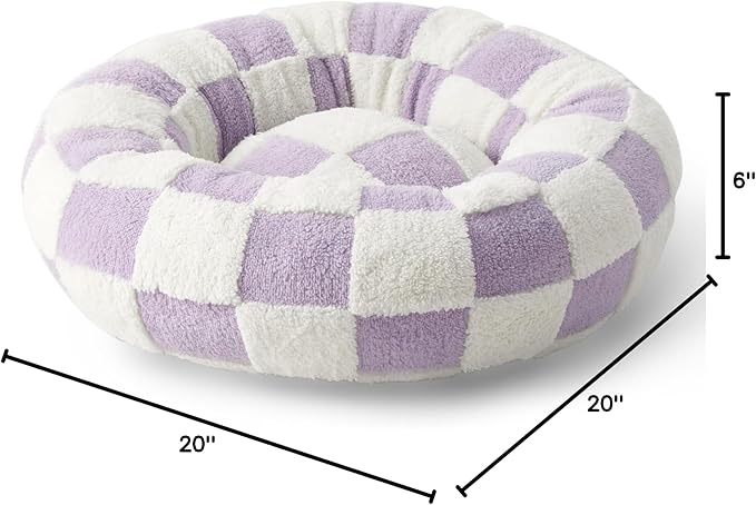 LE SURE Cat Beds for Indoor Cats - Round Cat Bed Donut Small Dog Bed Calming Pet Beds, Cute Modern Beds with Jacquard Shaggy Plush & Anti Slip Bottom, 20 Inch, Purple