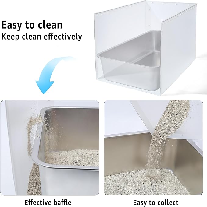 Stainless Steel Litter Box 2 Pack, 17.5"x13.6"x13" Standard Metal Cat Box with 15.7In High Sided Pee Shield, Non Stick No Smell Tall Kitten/Kitty Litter Box with Splash Guard