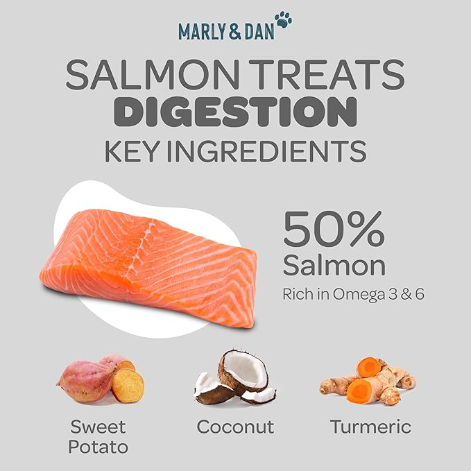 Marly & Dan Salmon Treats for Cats with Sweet Potato & Tumeric, Tummy & Digestion Recipe, 3-oz Bag
