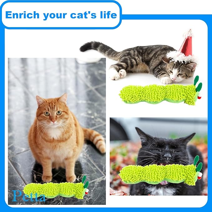 Big Green Caterpillar Cat Toys, Catnip Toy with Crinkle Gall Fruit for Interactive Cat, 2Pcs