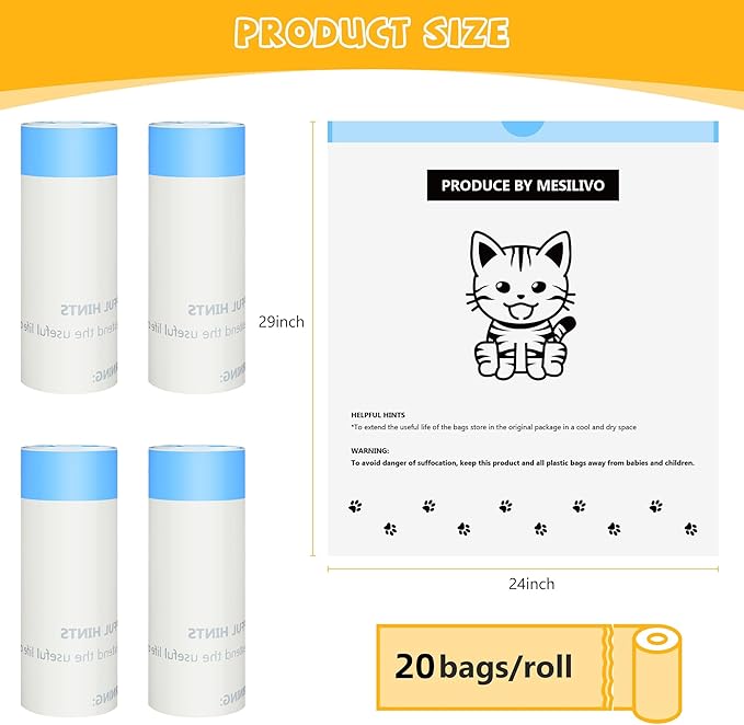 80 Count Ultra-Strong 2mil Thick Cat Litter Bags Liners, Compatible with Litter-Robot 3 and 4 Automatic Cat Litter Box Bags, Tear-free Leak-proof 24" x 29"