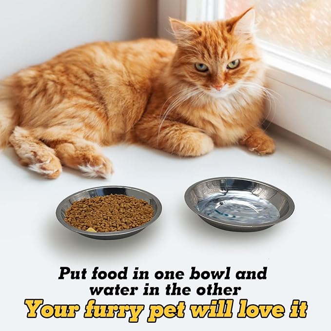 Hamiledyi 12 Pcs Stainless Steel Cat Bowls Replacement Whisker Fatigue Relief Cat Plates Pet Water Dish Shallow Kitten Bowls Pet Bowls for Dogs Cats or Other Small Animals (7.05 Inch Diameter)