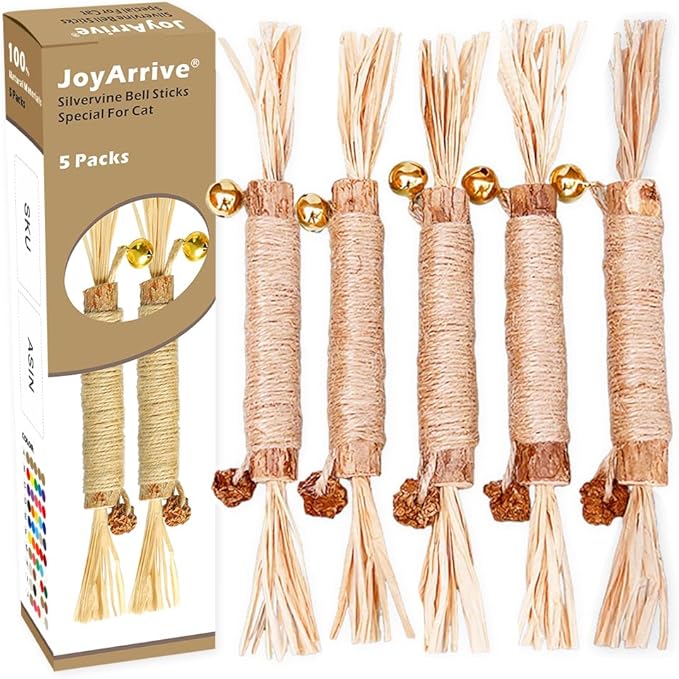 Natural Dried Matatabi Cat Chew Stick with Gall Fruit, Raffia Grass & Bell Cat Ball Toys, Handmade Silvervine Sticks Interactive Catnip Toys for Teething & Entertainment (Size L Color A)