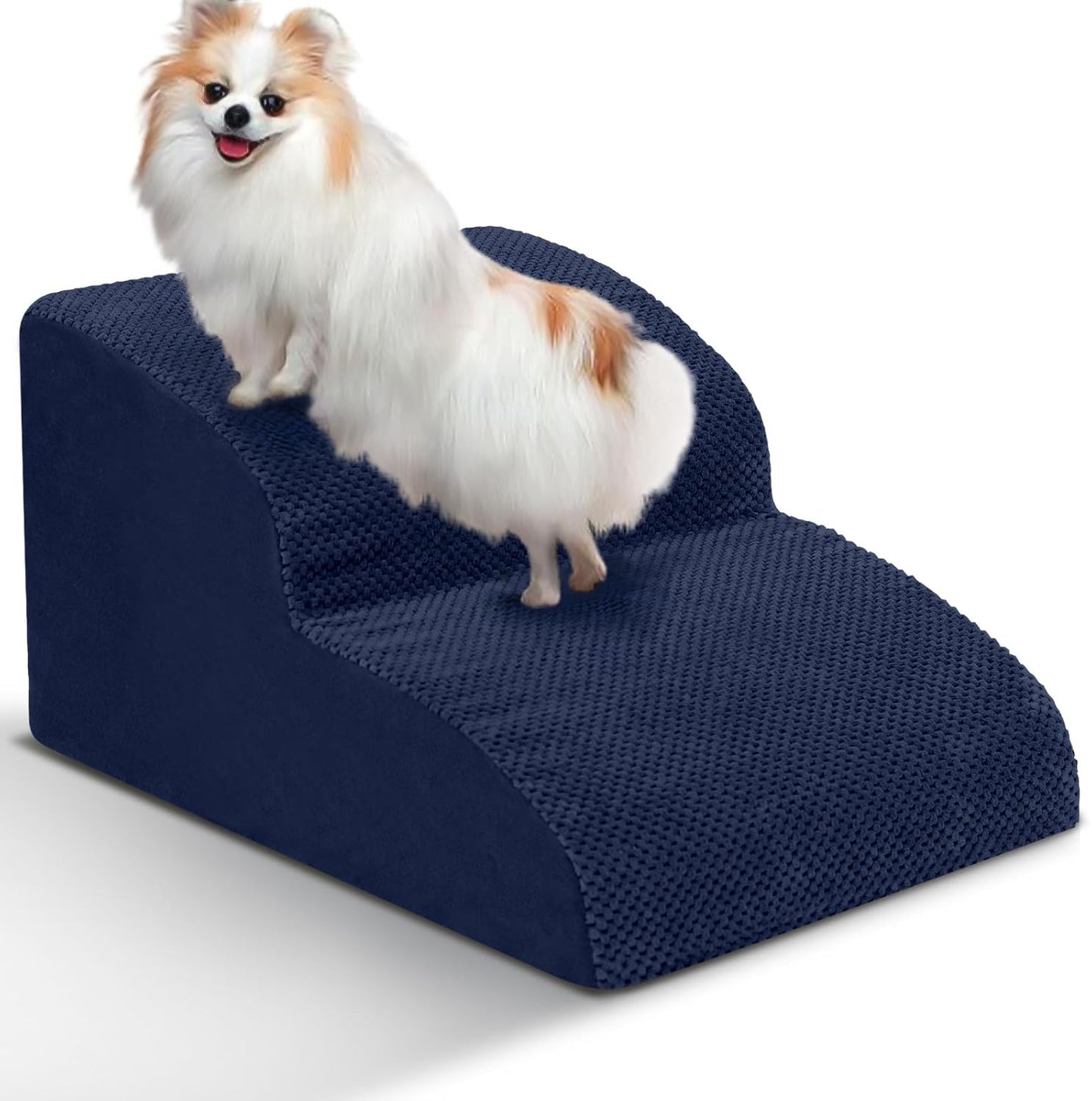 Dog Stairs for Small Dogs - High Density Foam Pet Steps, Extra Wide Dog Ramp with Non-Slip Bottom for High Beds, Couch and Sofa, Best for Dogs Injured, Older Doggy Cats,2 Steps, Navy