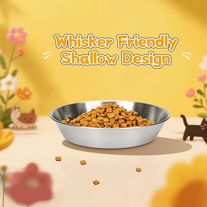 4-Pack Stainless Steel Cat Food Bowls – Deep Whisker-Friendly Non-Slip Silicone Base,Easy to Clean Indoor Feeding Dishes(5.9")