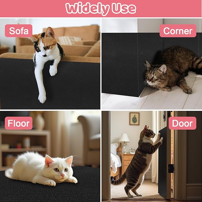Cat Scratching Mat Self-Adhesive, 78.7"x15.8" Trimmable Cat Scratch Furniture Protector, Durable Cat Scratch Pad for Couches, Cat Trees, Walls, Easy to Install for Cat Owners